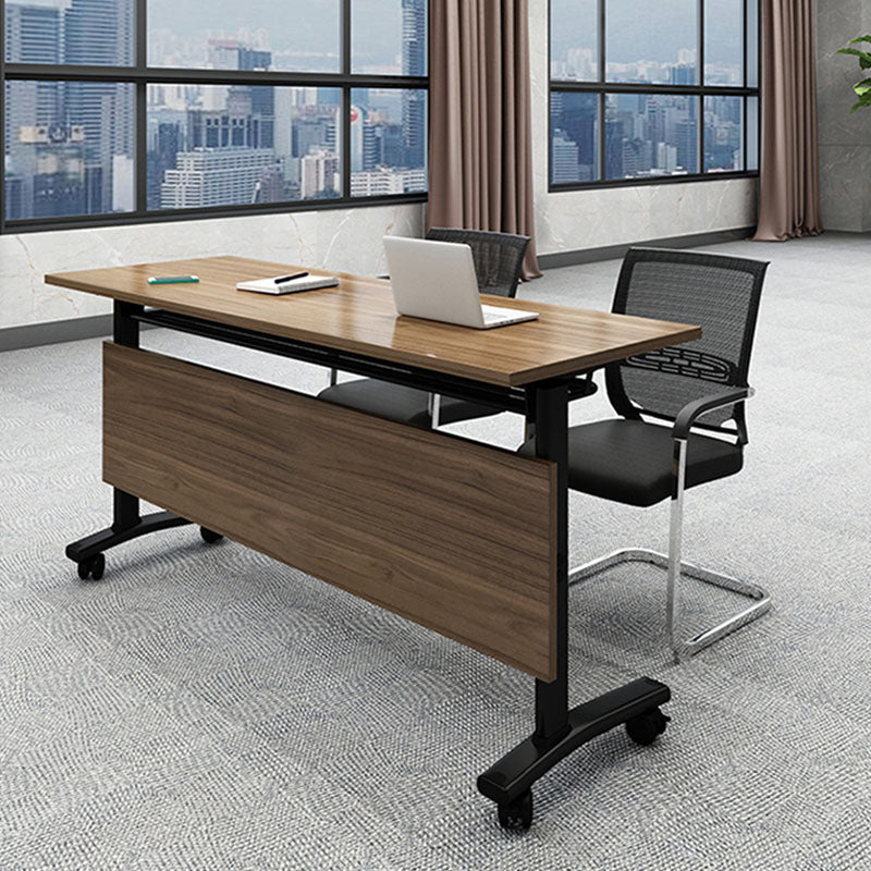 Modern Folding Office Desk Brown Movable Task Desk with Wheels