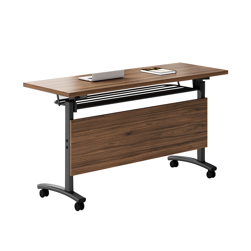 Modern Folding Office Desk Brown Movable Task Desk with Wheels