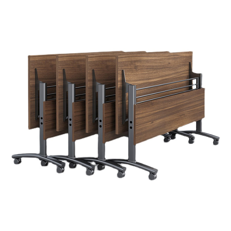 Modern Folding Office Desk Brown Movable Task Desk with Wheels