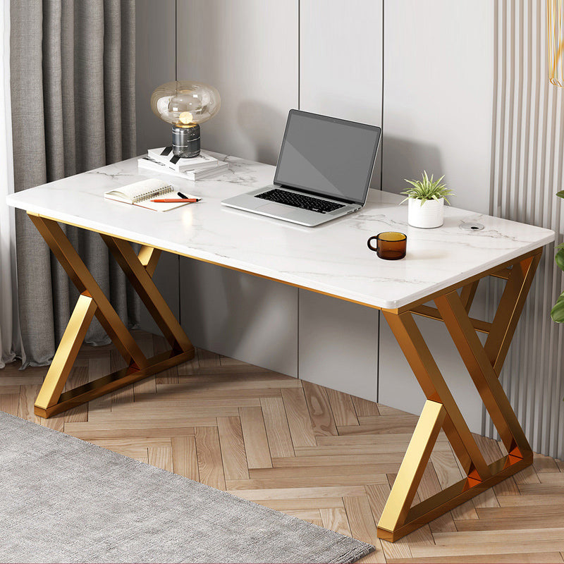 Modern Rectangular Office Desk Artificial Wood Writing Desk with Sled Base