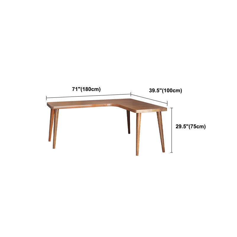 L-shape Solid Wood Office Desk Modern Corner Writing Desk with H Shape Base