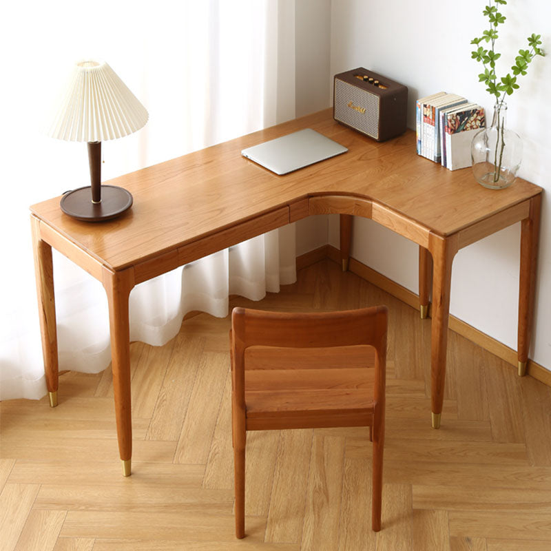 L-shape Solid Wood Office Desk Modern Corner Writing Desk with 4 Legs