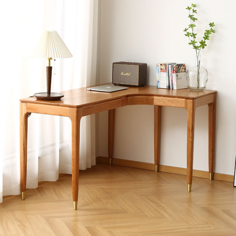 L-shape Solid Wood Office Desk Modern Corner Writing Desk with 4 Legs