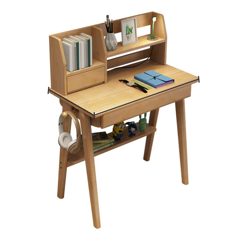 3-drawers Rubber Wood Office Desk Modern Home Writing Desk with Shelves