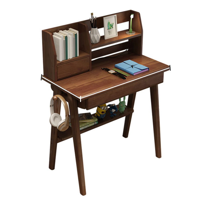 3-drawers Rubber Wood Office Desk Modern Home Writing Desk with Shelves