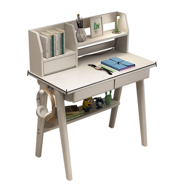 3-drawers Rubber Wood Office Desk Modern Home Writing Desk with Shelves