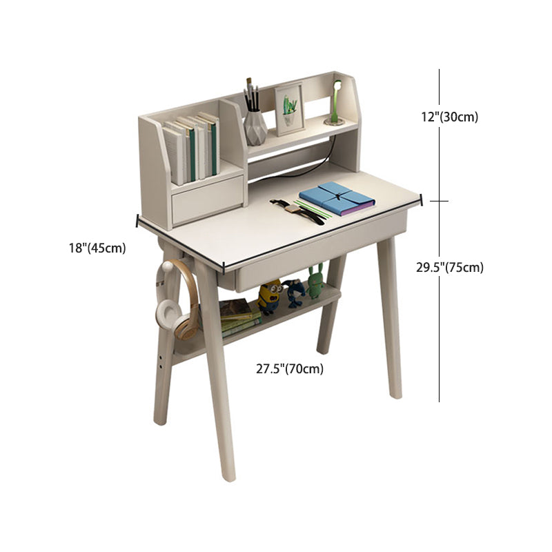 3-drawers Rubber Wood Office Desk Modern Home Writing Desk with Shelves