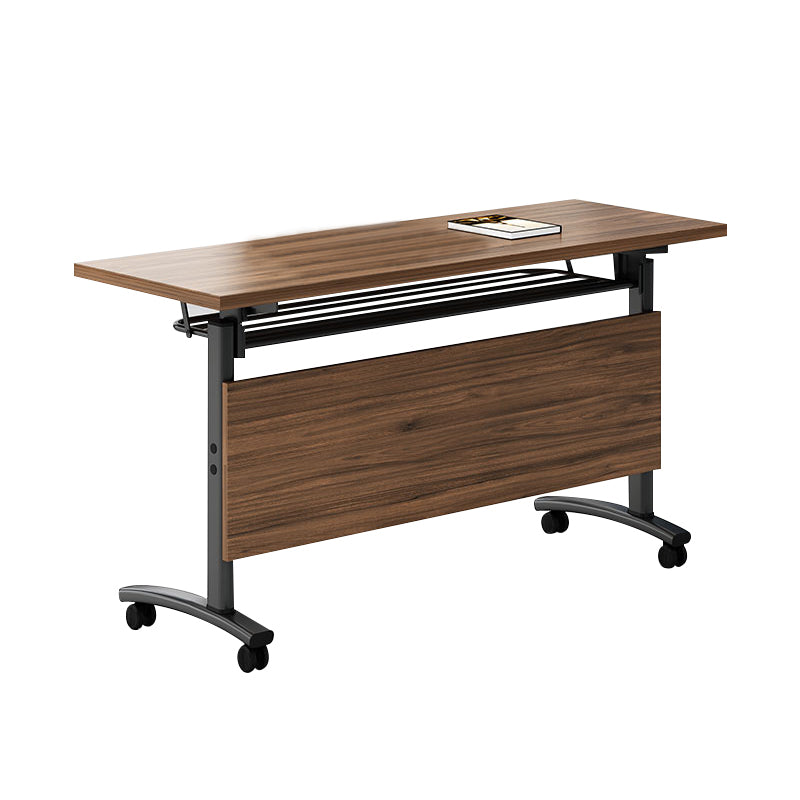 29.5" H Brown Wooden Office Desk Modern Folding Writing Desk with Wheels