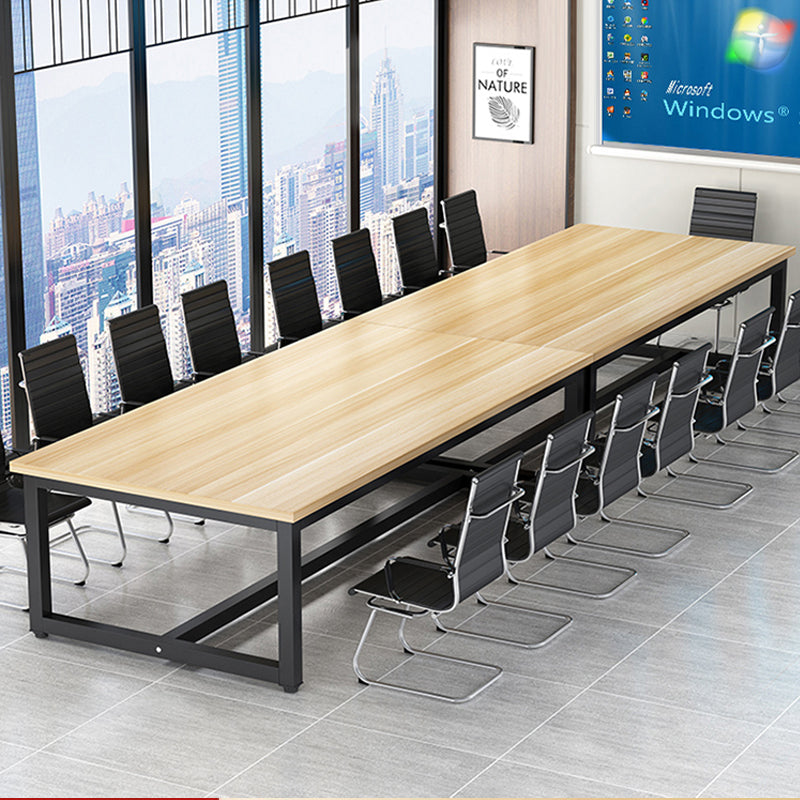 29" H Wooden Office Desk Modern Rectangle Meeting Desk with H-shape Base