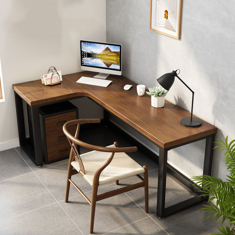 Natural Modern L-Shape Office Desk Solid Wood Writing Desk for Home