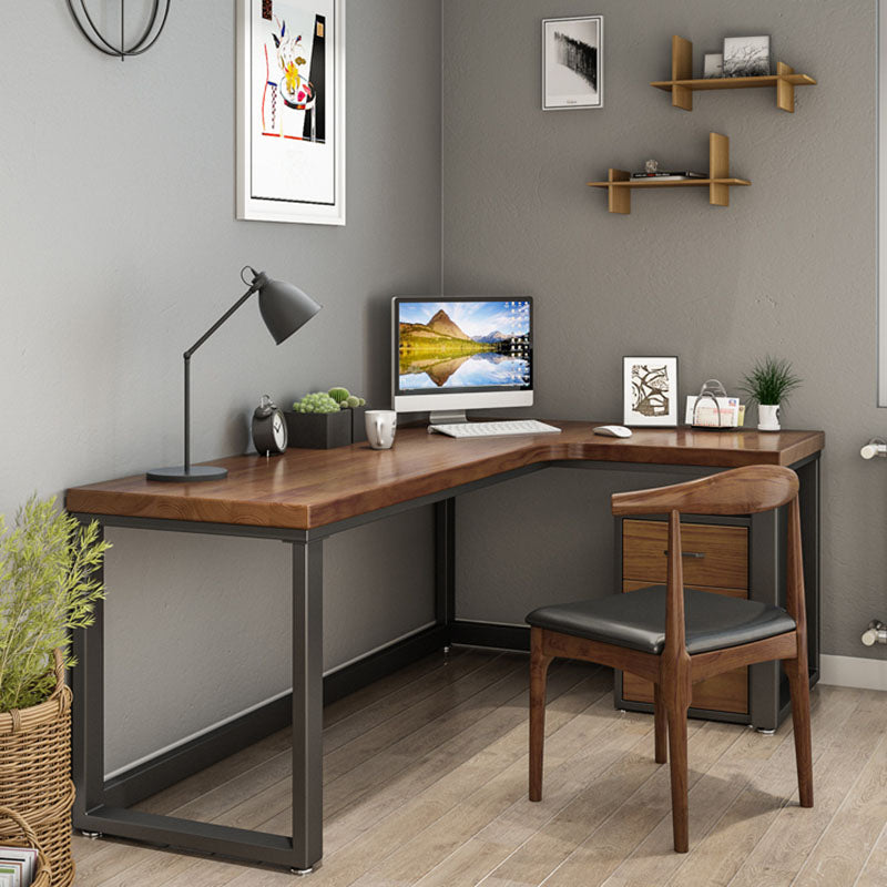 Natural Modern L-Shape Office Desk Solid Wood Writing Desk for Home