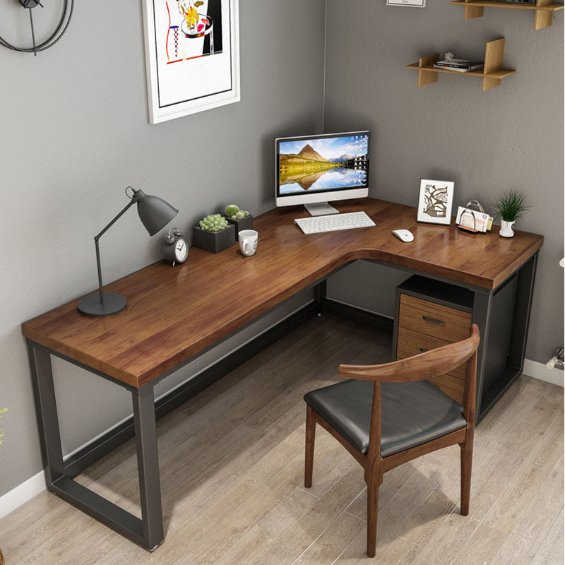 Natural Modern L-Shape Office Desk Solid Wood Writing Desk for Home