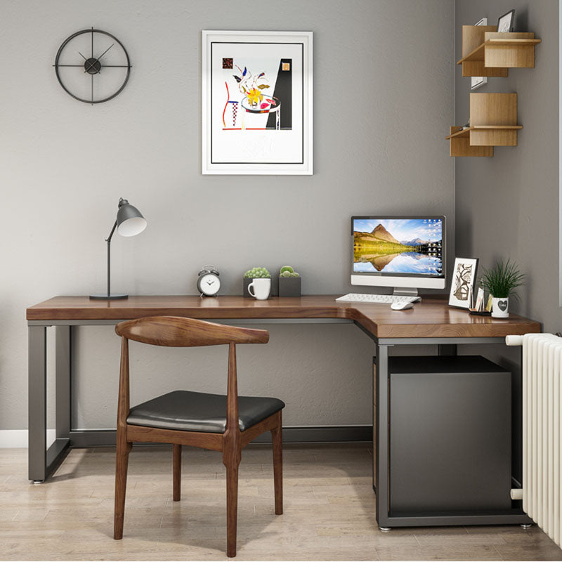 Natural Modern L-Shape Office Desk Solid Wood Writing Desk for Home