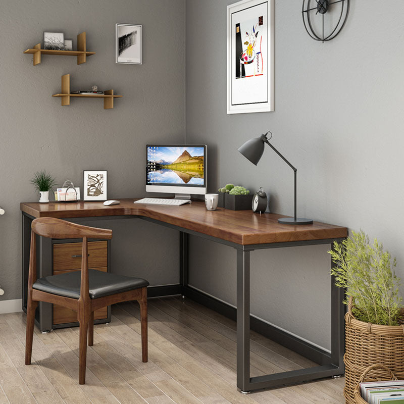 Natural Modern L-Shape Office Desk Solid Wood Writing Desk for Home