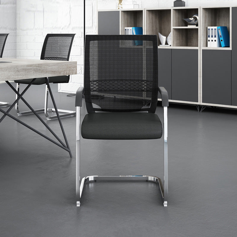 Steel No Wheels Office Chair Fixed Arms Modern Black Office Chair