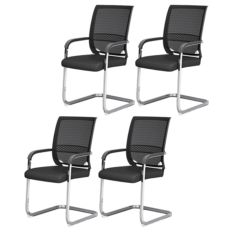 Steel No Wheels Office Chair Fixed Arms Modern Black Office Chair