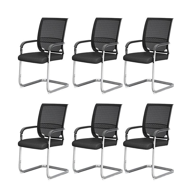 Steel No Wheels Office Chair Fixed Arms Modern Black Office Chair