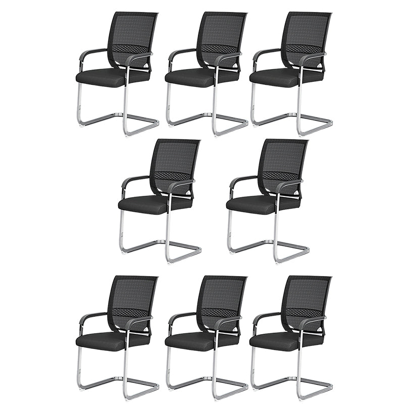 Steel No Wheels Office Chair Fixed Arms Modern Black Office Chair