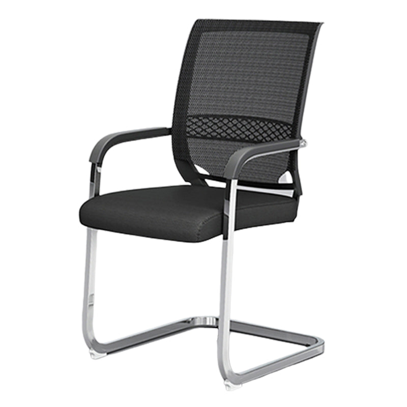 Steel No Wheels Office Chair Fixed Arms Modern Black Office Chair