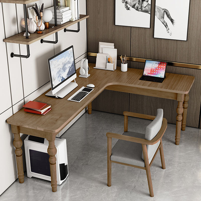 Wood Gray Office Desk L-Shape Writing Desk for Bedroom and Office