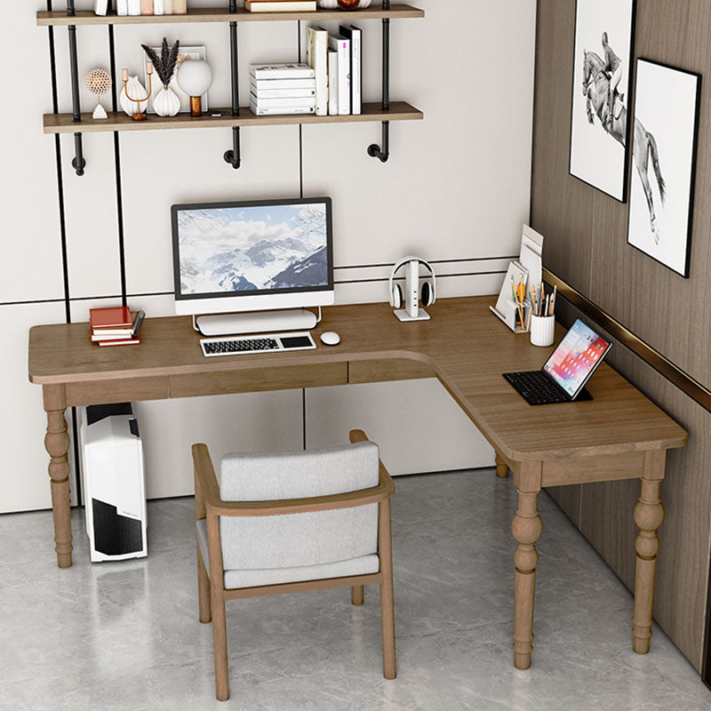 Wood Gray Office Desk L-Shape Writing Desk for Bedroom and Office