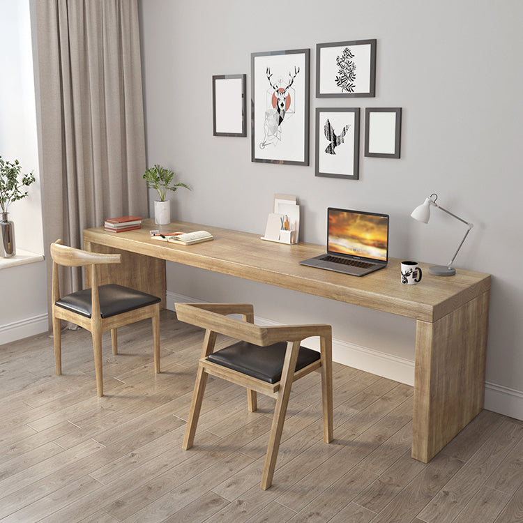 23.6" Wide Contemporary Office Desk Natural Solid Wood Writing Desk