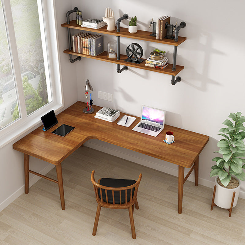 30"H Contemporary Office Desk L-Shape Solid Wood Writing Desk