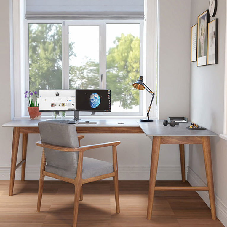 30"H Contemporary Office Desk L-Shape Ash Gray Writing Desk for Bedroom