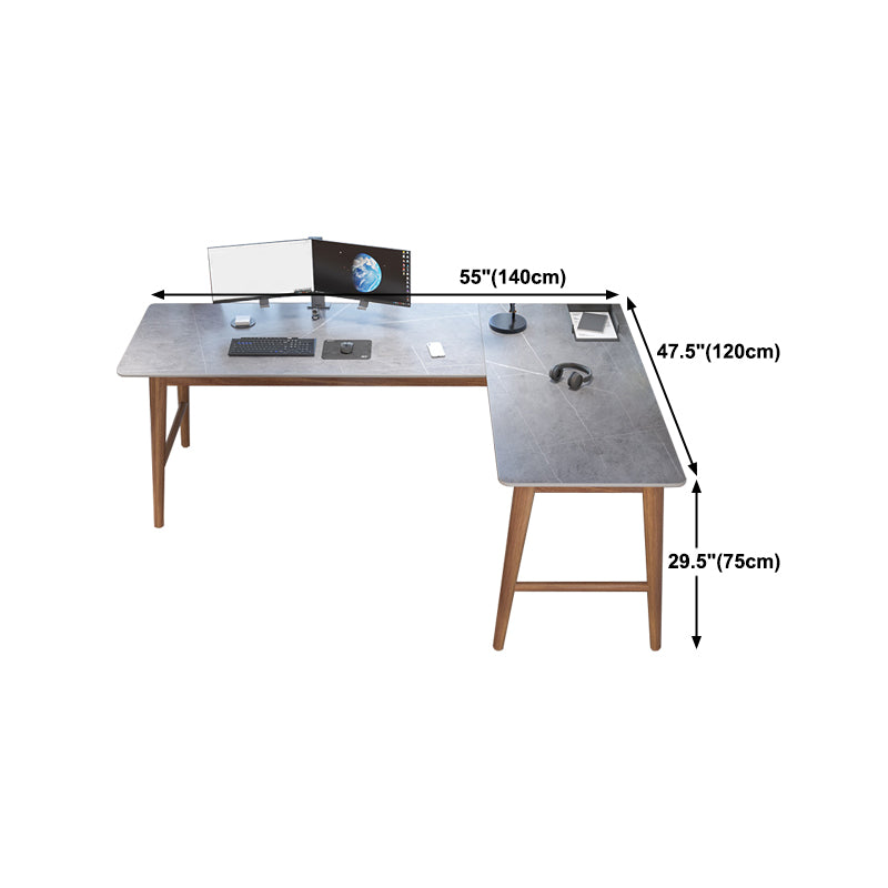 30"H Contemporary Office Desk L-Shape Ash Gray Writing Desk for Bedroom