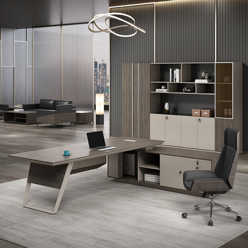 Contemporary Office Desk L-Shape Executive Desk with File Cabinet