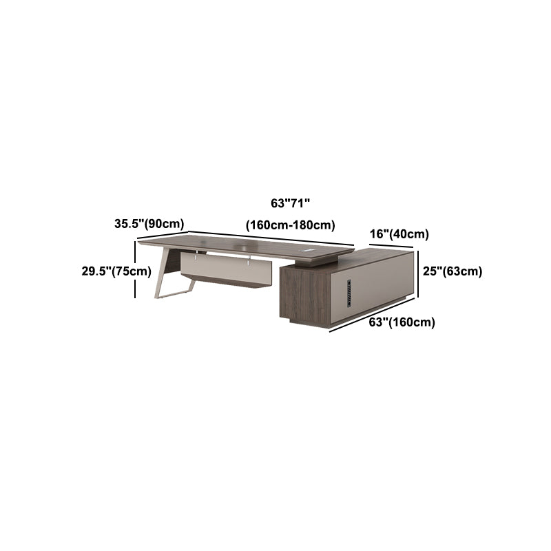 Contemporary Office Desk L-Shape Executive Desk with File Cabinet