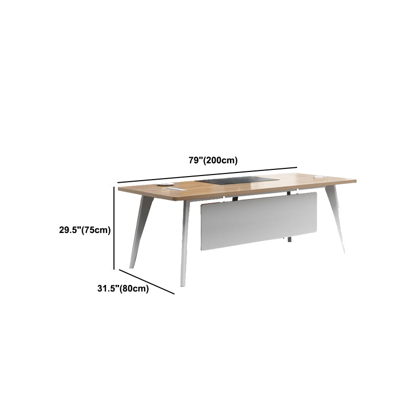 Cable Management Rectangular Computer Desk Natural Office Desk with Metal Legs