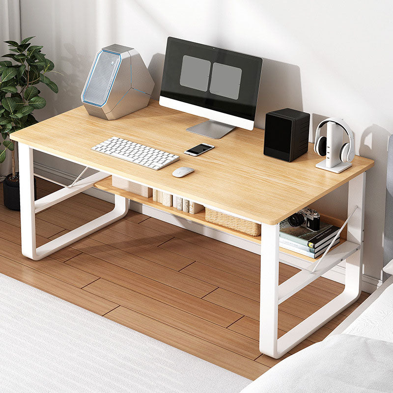 Wood and Steel Rectangular Office Table Home Office Industrial Writing Desk with Shelf