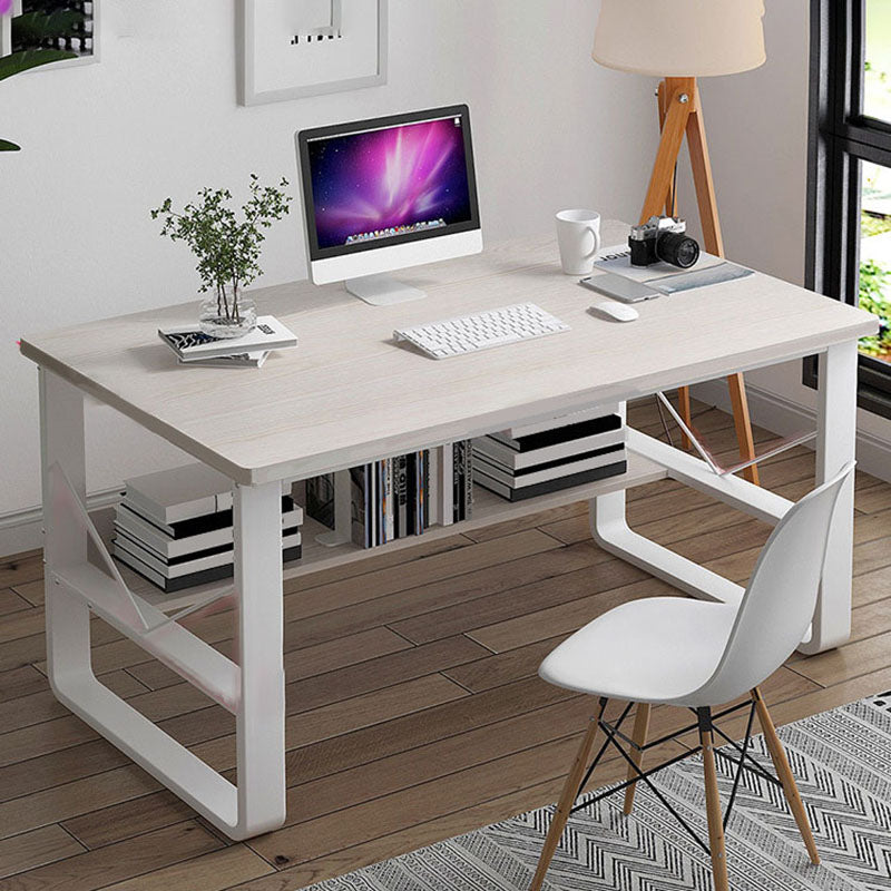 Wood and Steel Rectangular Office Table Home Office Industrial Writing Desk with Shelf