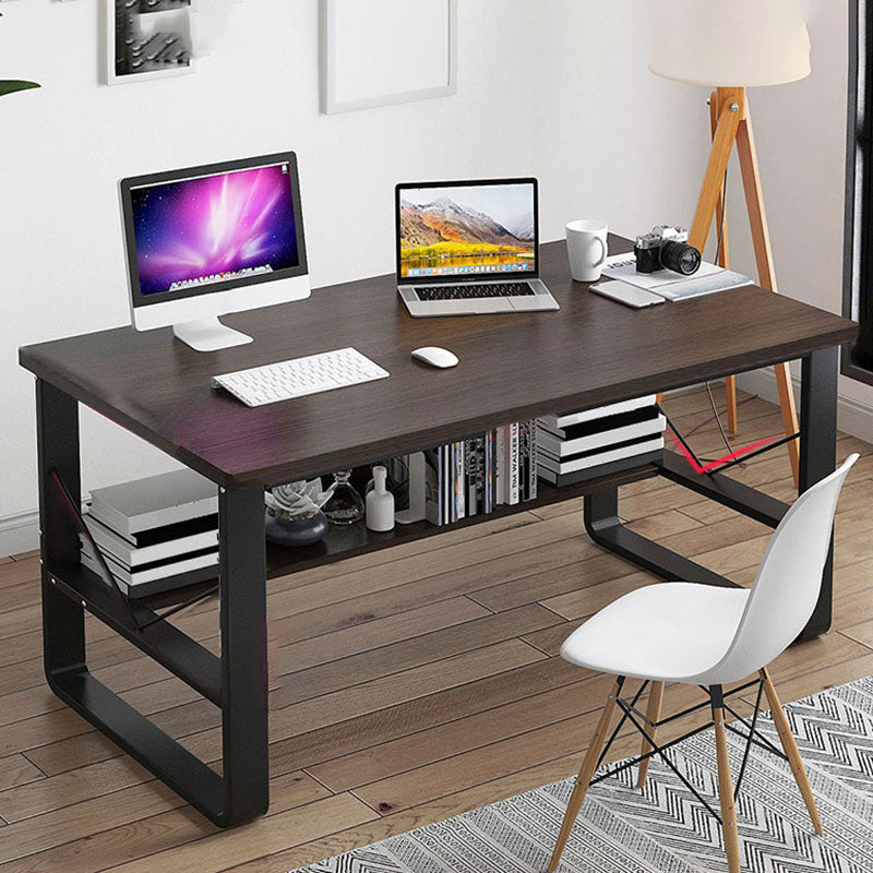 Wood and Steel Rectangular Office Table Home Office Industrial Writing Desk with Shelf