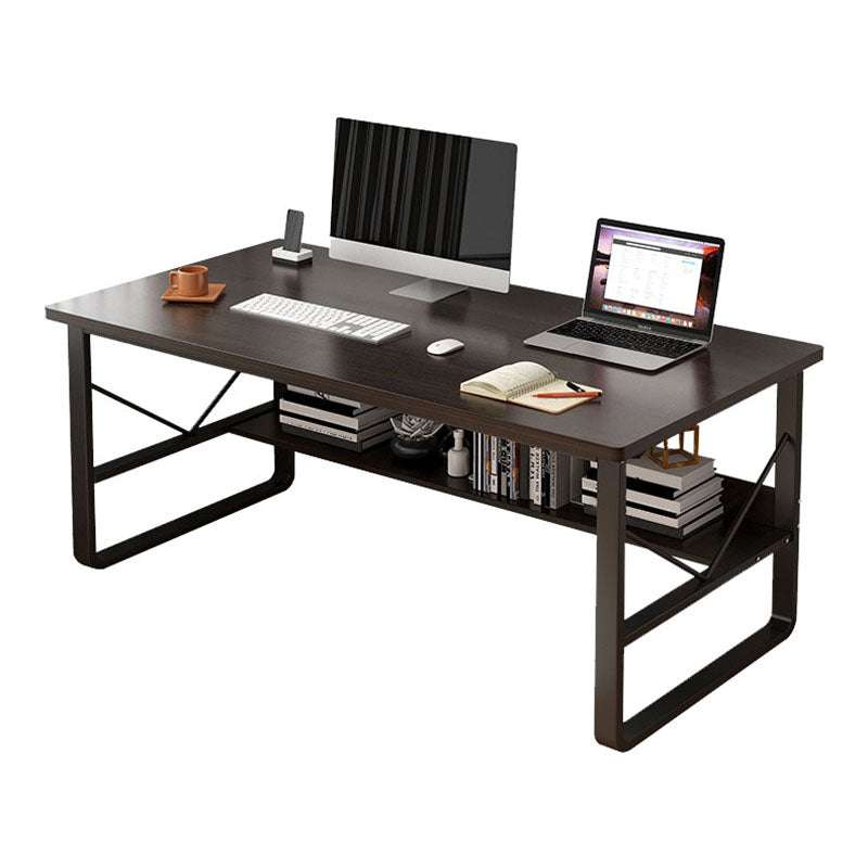 Wood and Steel Rectangular Office Table Home Office Industrial Writing Desk with Shelf