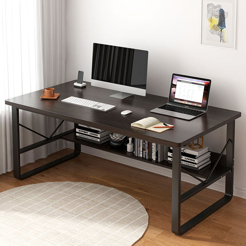 Wood and Steel Rectangular Office Table Home Office Industrial Writing Desk with Shelf