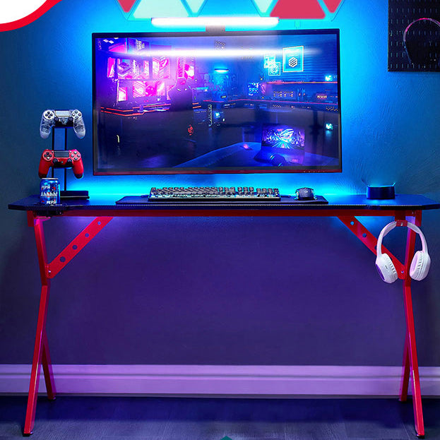 Rectangular Computer Table with Esports Style Black Top and Red Metal Legs