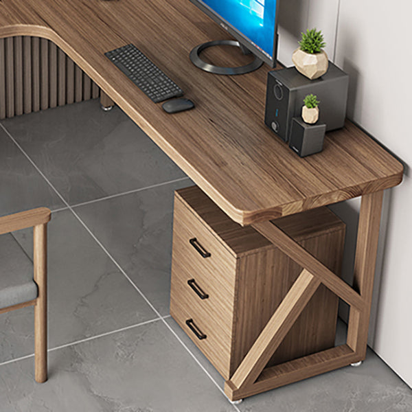 Contemporary Solid Wood Desk L-Shape Brown Writing Desk for Living Oom