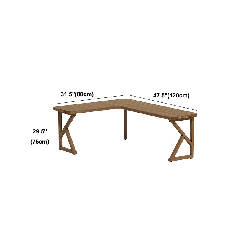 Contemporary Solid Wood Desk L-Shape Brown Writing Desk for Living Oom