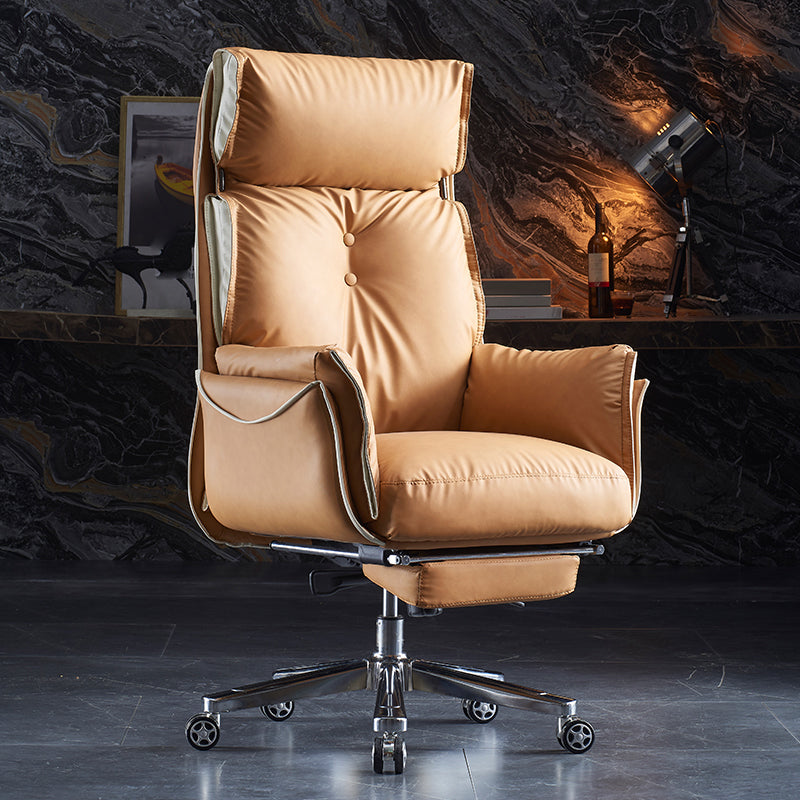 Modern Slide High Back Office Chai Brown Leather Office Chair