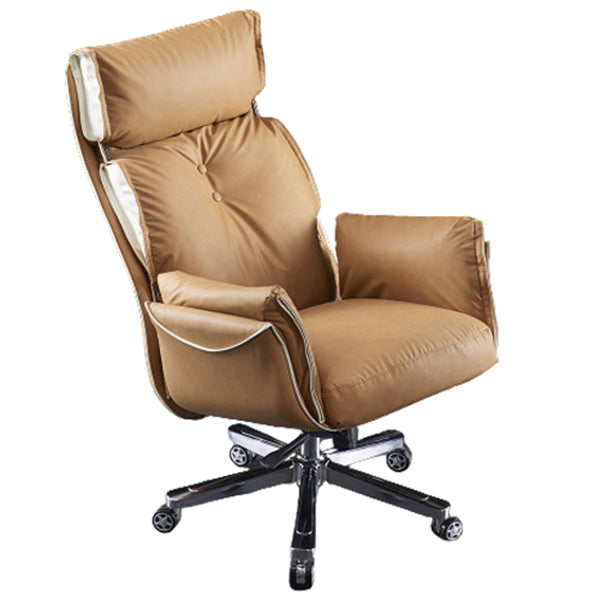 Modern Slide High Back Office Chai Brown Leather Office Chair