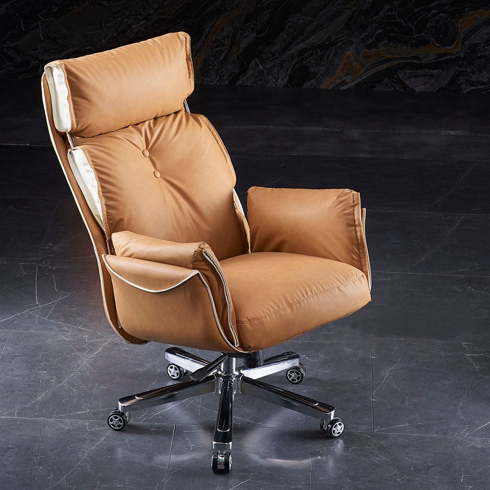 Modern Slide High Back Office Chai Brown Leather Office Chair