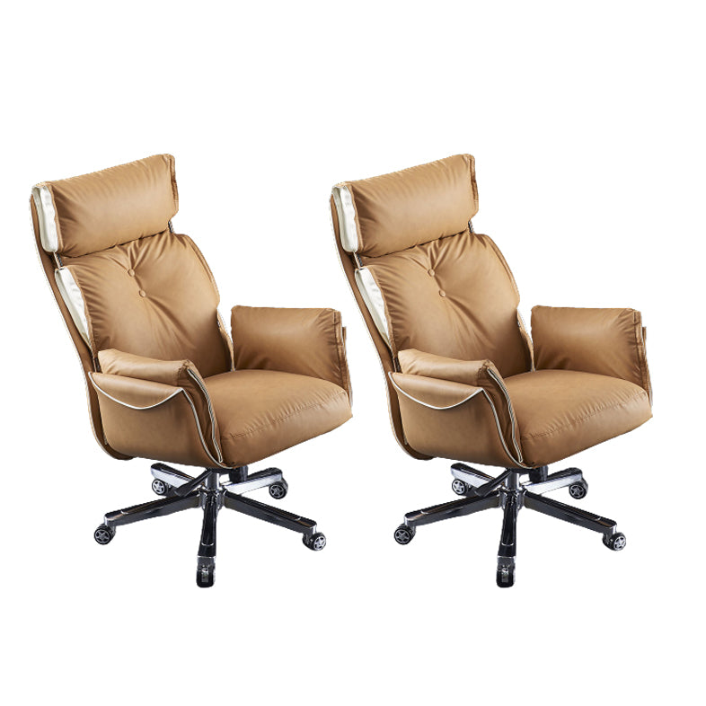 Modern Slide High Back Office Chai Brown Leather Office Chair