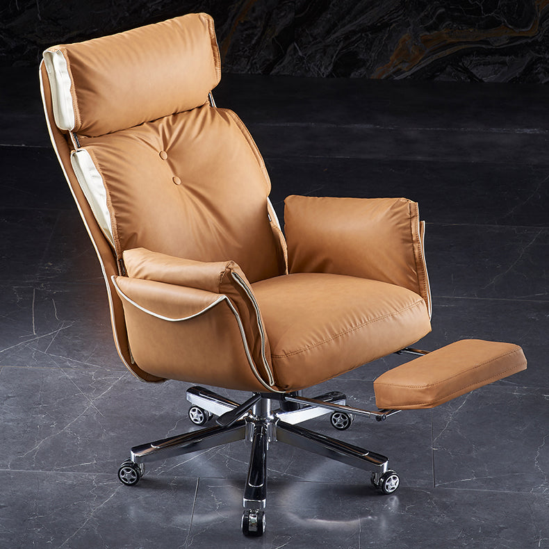 Modern Slide High Back Office Chai Brown Leather Office Chair