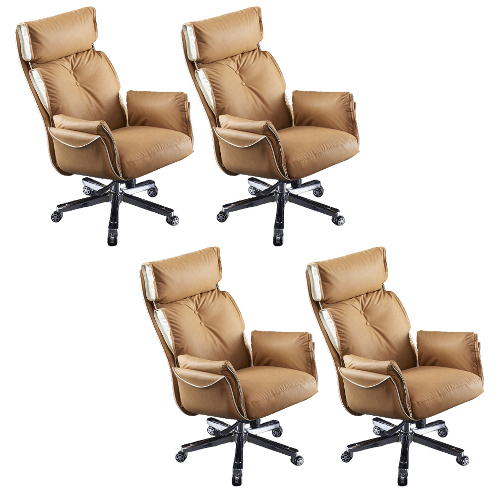 Modern Slide High Back Office Chai Brown Leather Office Chair