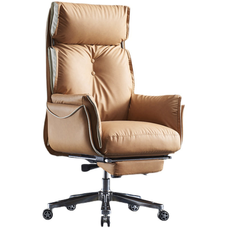 Modern Slide High Back Office Chai Brown Leather Office Chair