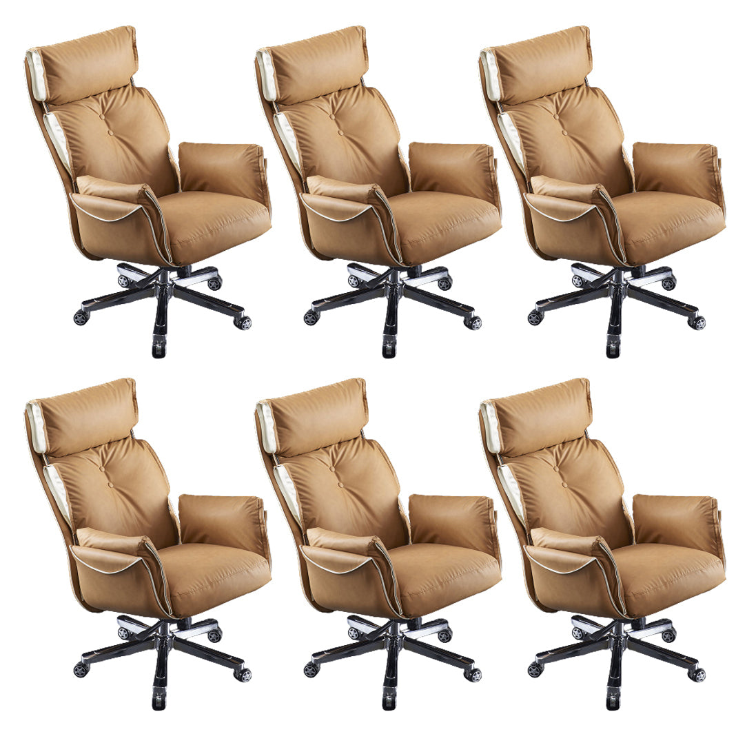 Modern Slide High Back Office Chai Brown Leather Office Chair