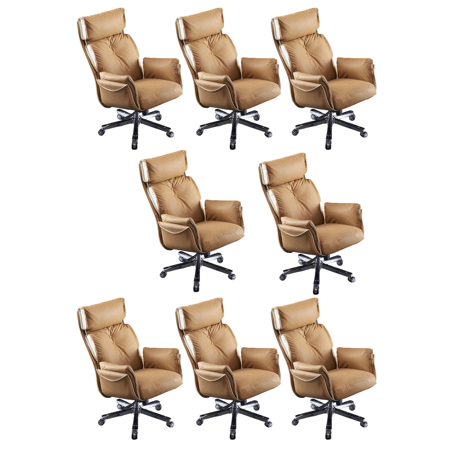 Modern Slide High Back Office Chai Brown Leather Office Chair