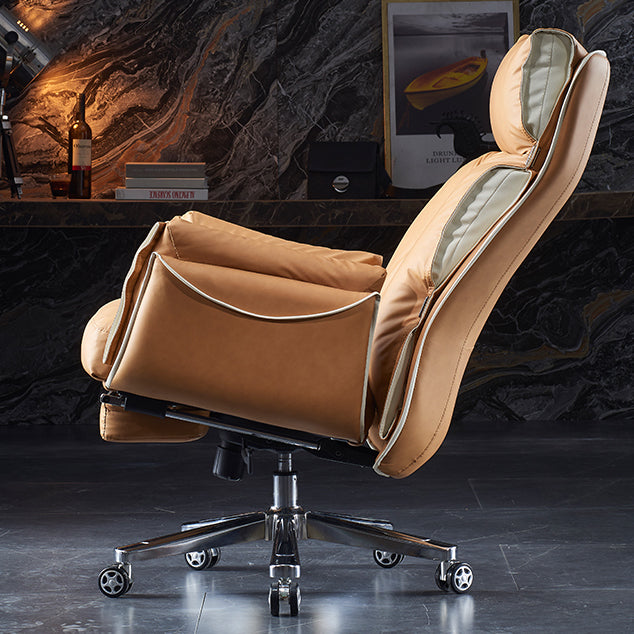 Modern Slide High Back Office Chai Brown Leather Office Chair